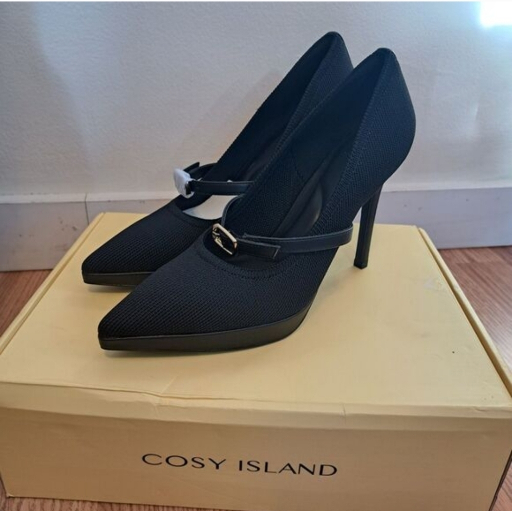 Cosy Island Black Pointed Mary Jane Stiletto Heels